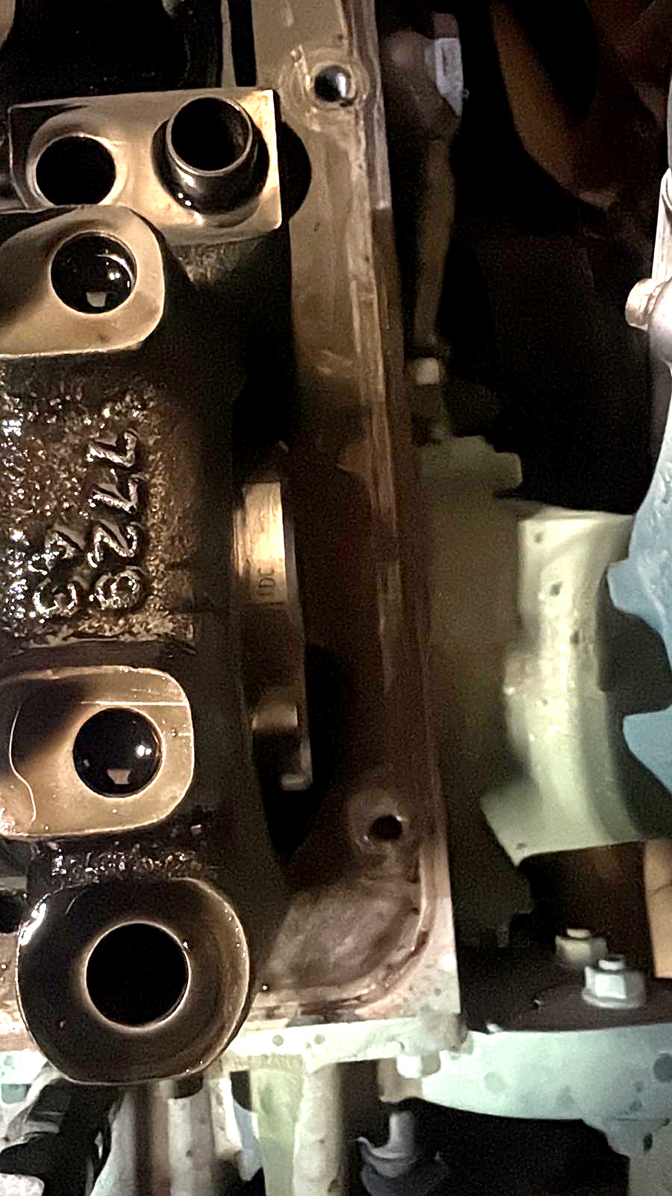 Engine block during a heavy-duty engine repair